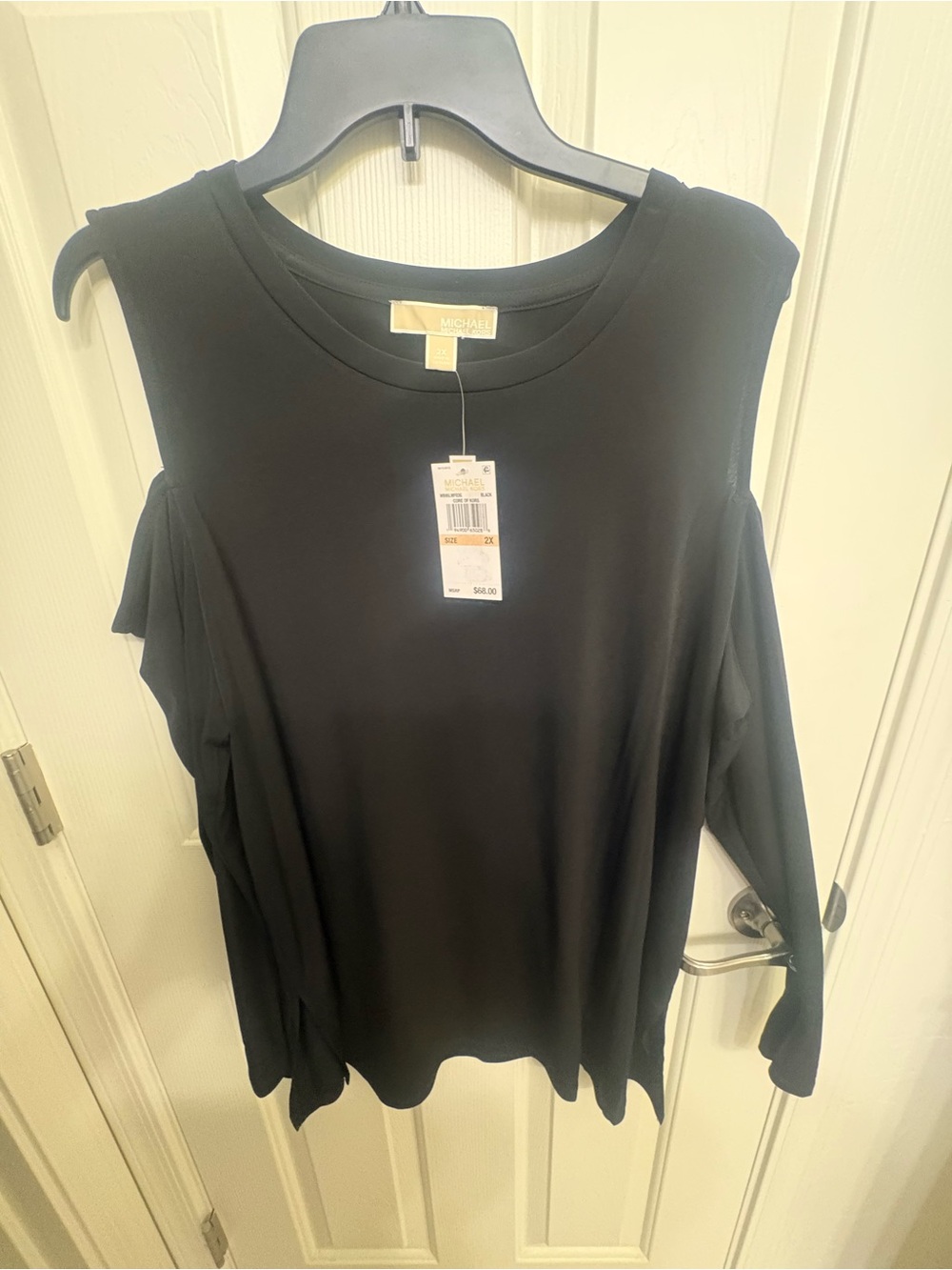 NWT 2X Michael Kors Black Cold-Shoulder Long Sleeve Top